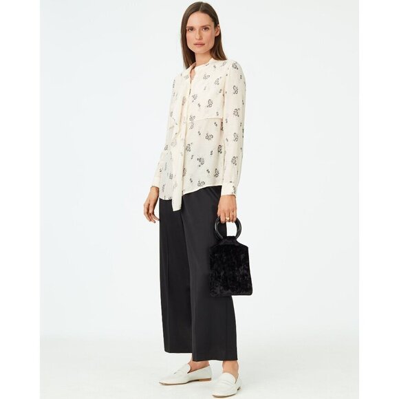 Club Monaco Ferttee Shirt Floral Print Blouse Ruffle Button Details White Size L - Picture 14 of 14